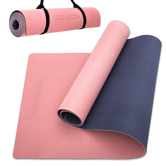 COOLMOON 1/4 Inch Extra Thick, Double-Sided Non Slip Yoga, Pilates and exercise Mat, With Carrying Strap. Eco Friendly TPE Yoga Mat